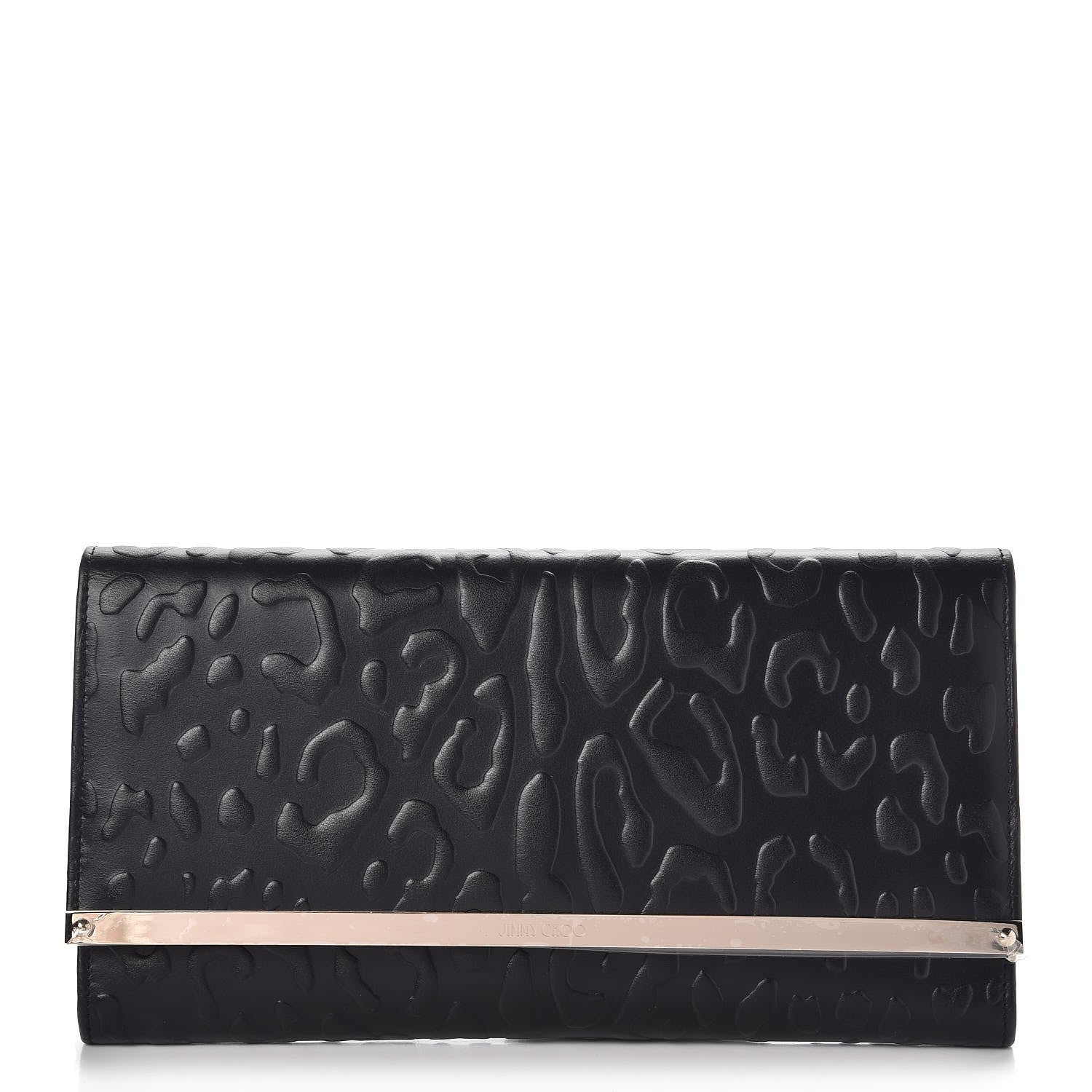 Jimmy Choo Calfskin Leopard Embossed Maia Clutch Black 1 of 6