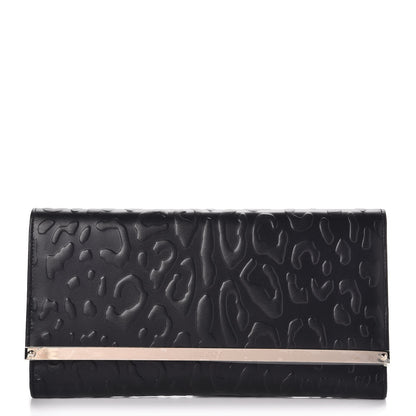 Jimmy Choo Calfskin Leopard Embossed Maia Clutch Black 1 of 6