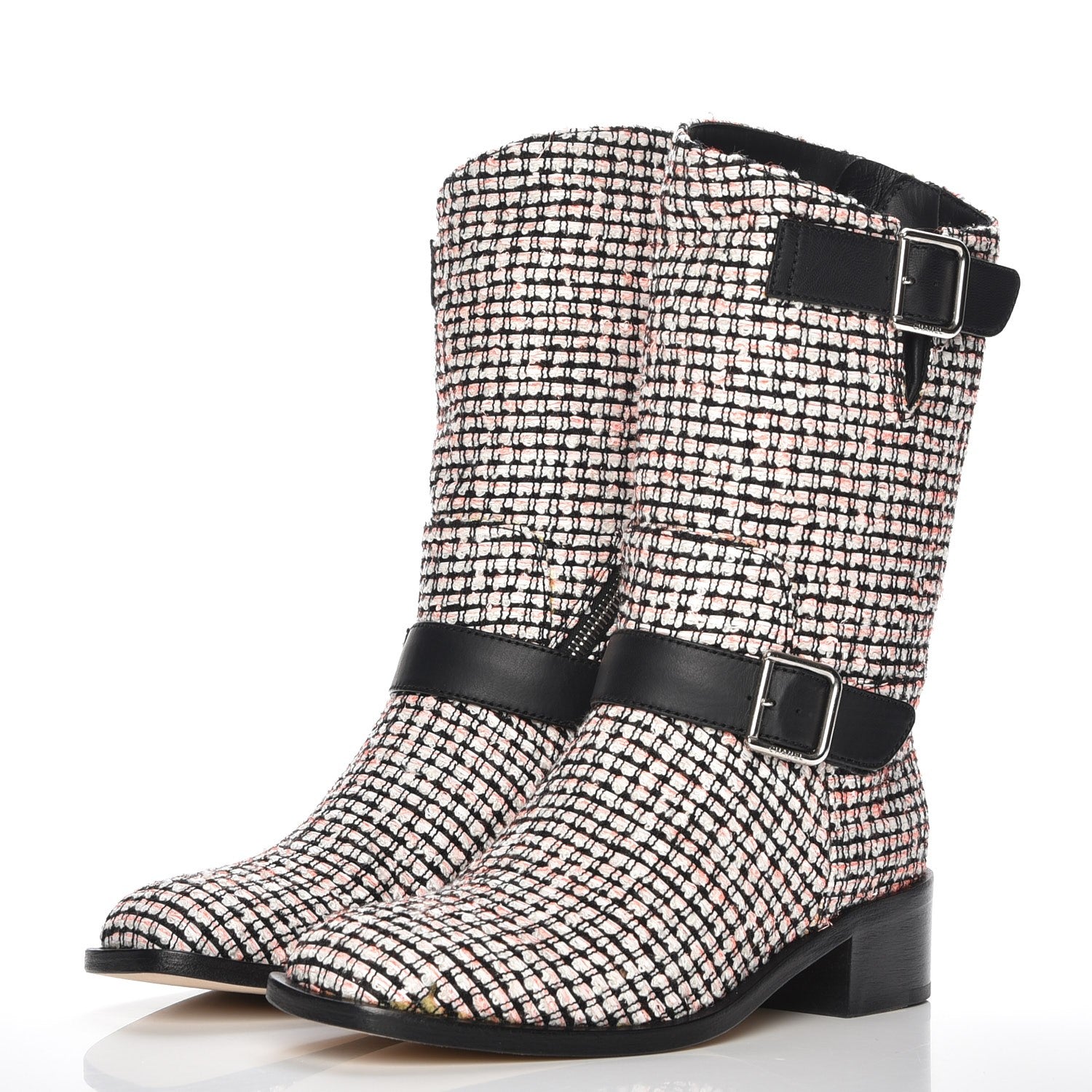 Chanel Tweed Calfskin Boots 38 Coral Black 3 of 7