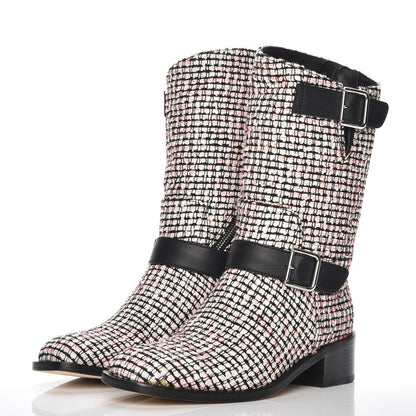 Chanel Tweed Calfskin Boots 38 Coral Black 3 of 7