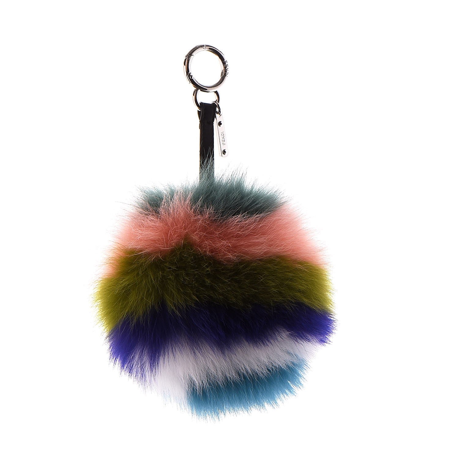 Fendi Fox Fur Shiny Nappa Rainbow Pom Pom Bag Charm Verde Multicolor Black 1 of 5