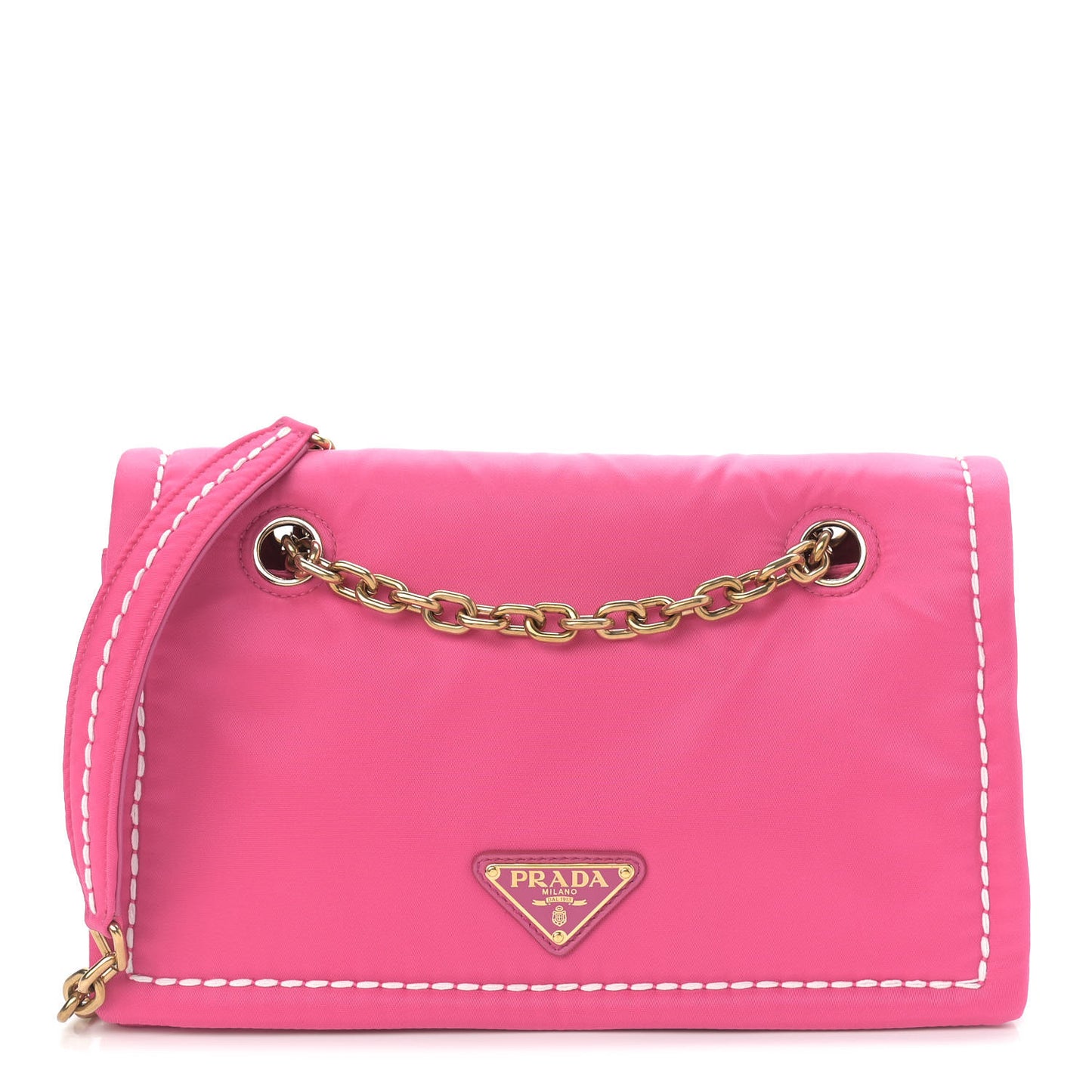 Nylon Tessuto Chain Shoulder Bag Fuxia