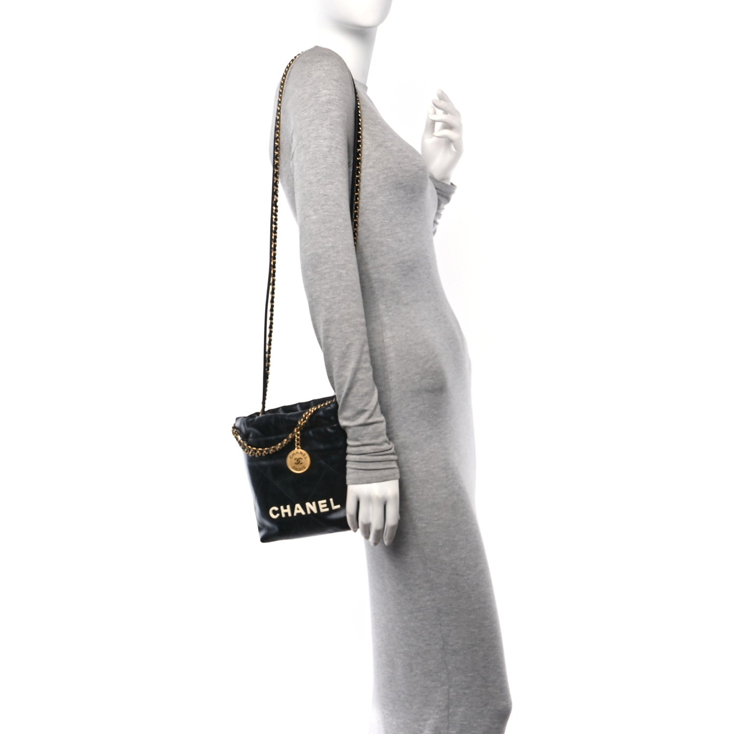 Chanel Shiny Calfskin Quilted Mini Chanel 22 Black White 2 of 10