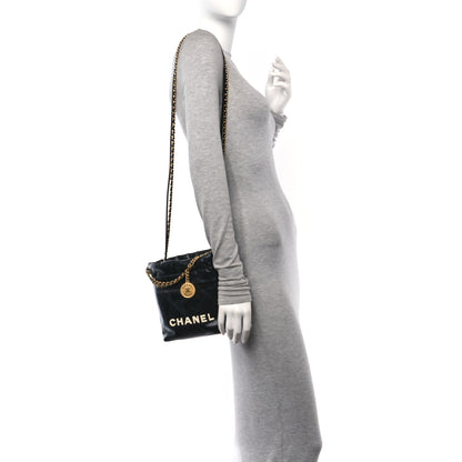 Chanel Shiny Calfskin Quilted Mini Chanel 22 Black White 2 of 10