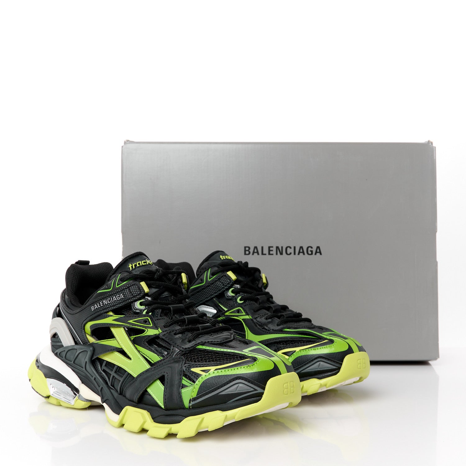 Balenciaga Rubber Mesh Tri-Color Clear Sole Mens Track.2 Open Sneakers 42 Black Yellow 9 of 9