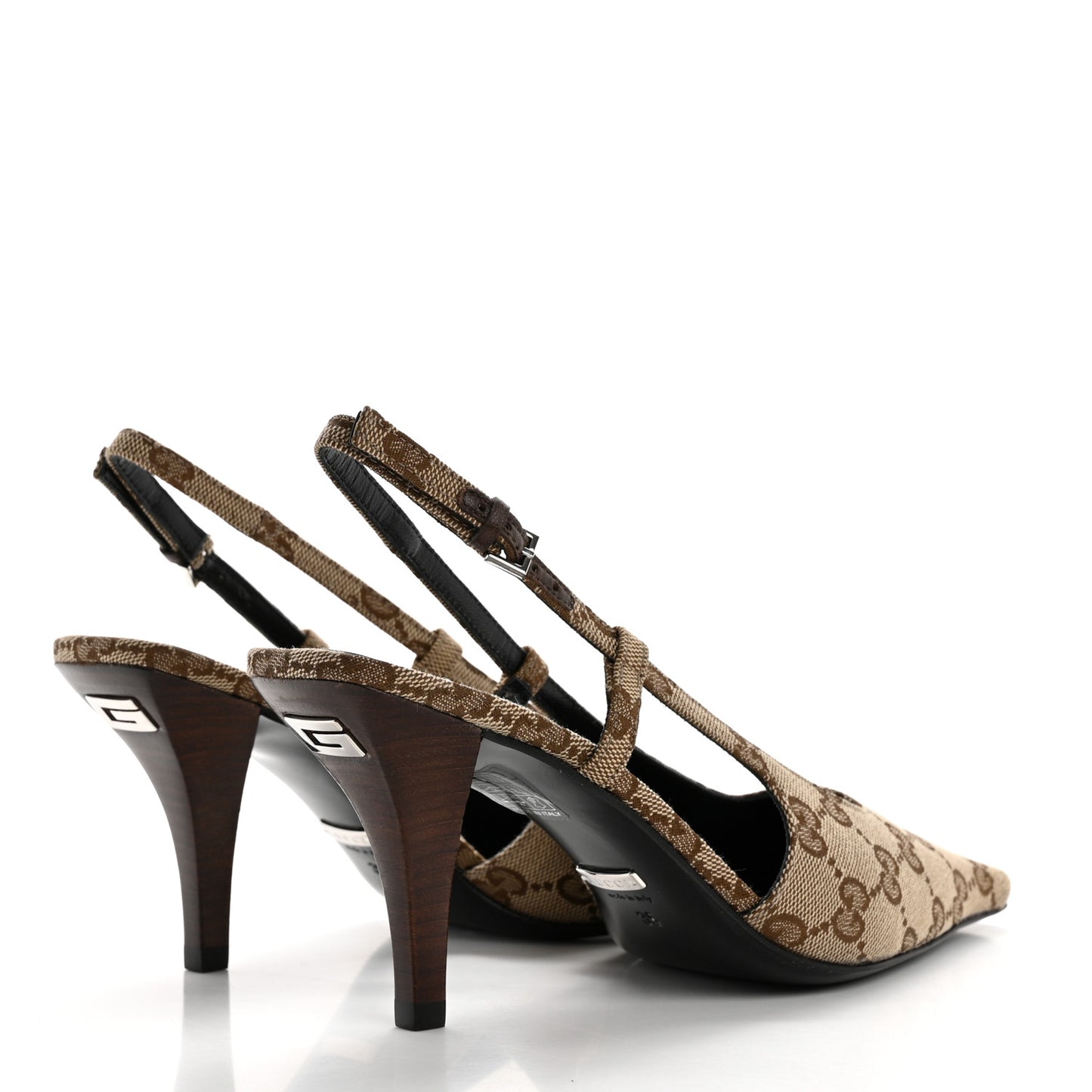 Monogram Malga Kid Square G 75mm Slingback Pumps 35 Beige Ebony New Acero