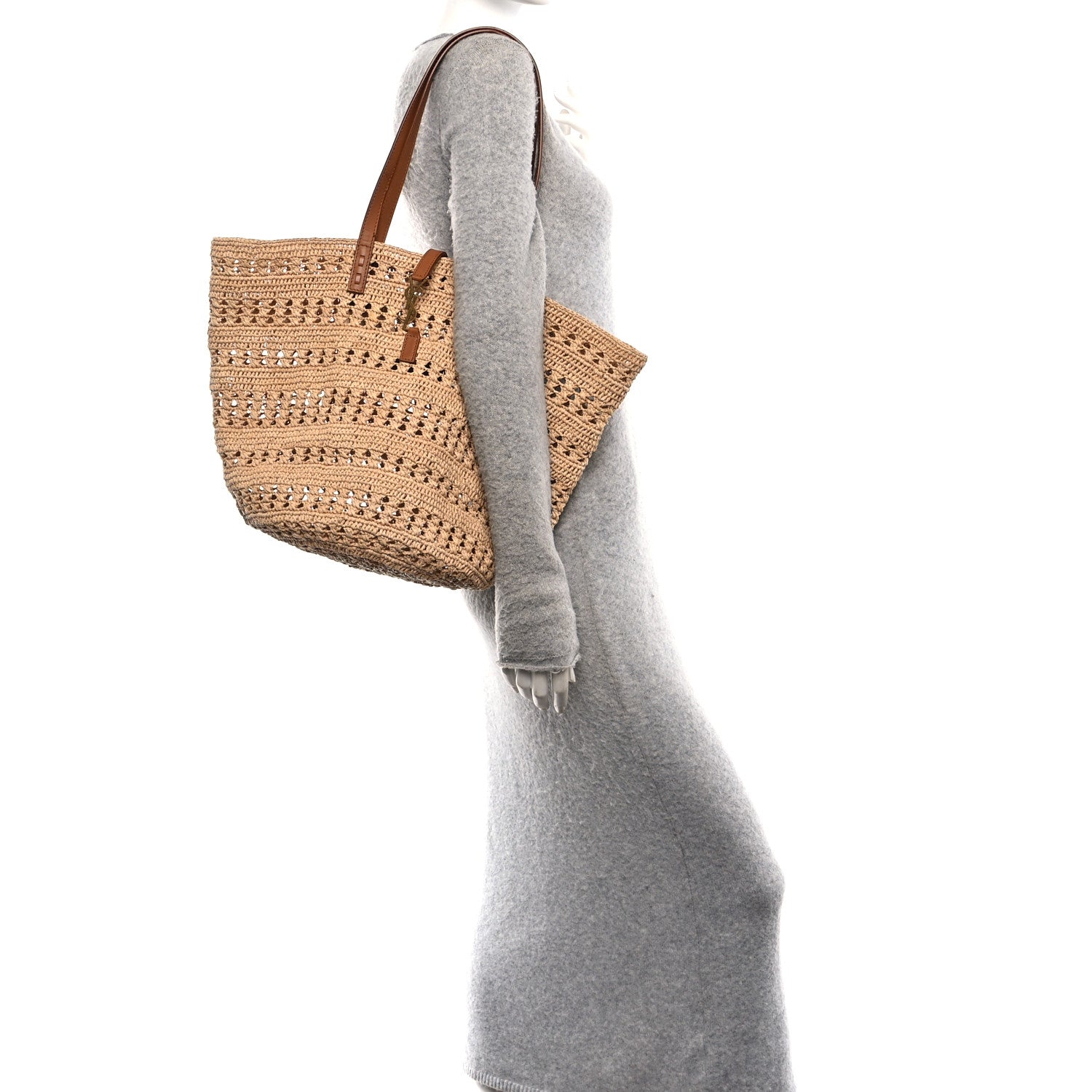 Saint Laurent Raffia Calfskin Medium Panier Tote Naturel 2 of 10