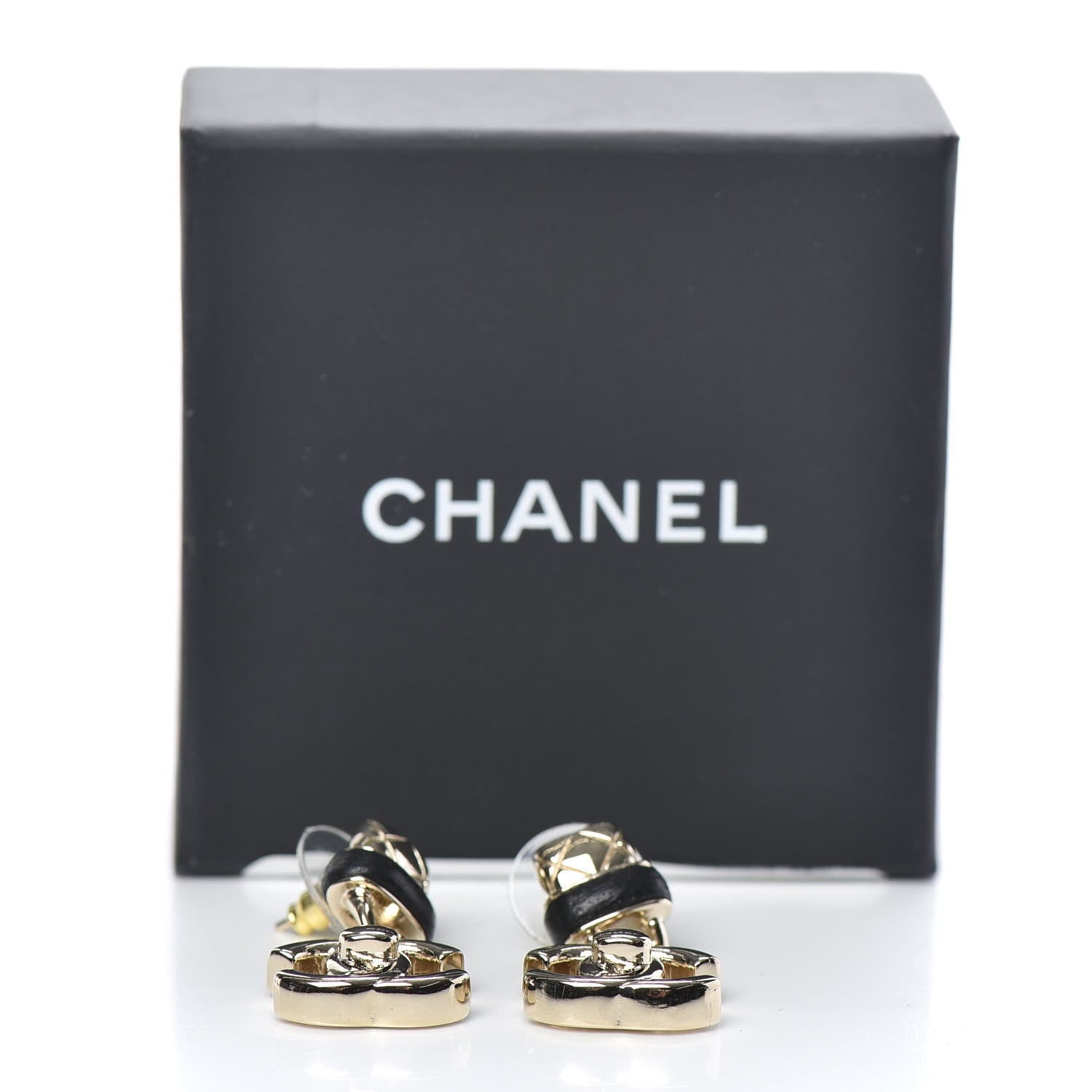 Chanel Lambskin CC Turnlock Drop Earrings Gold Black 5 of 5