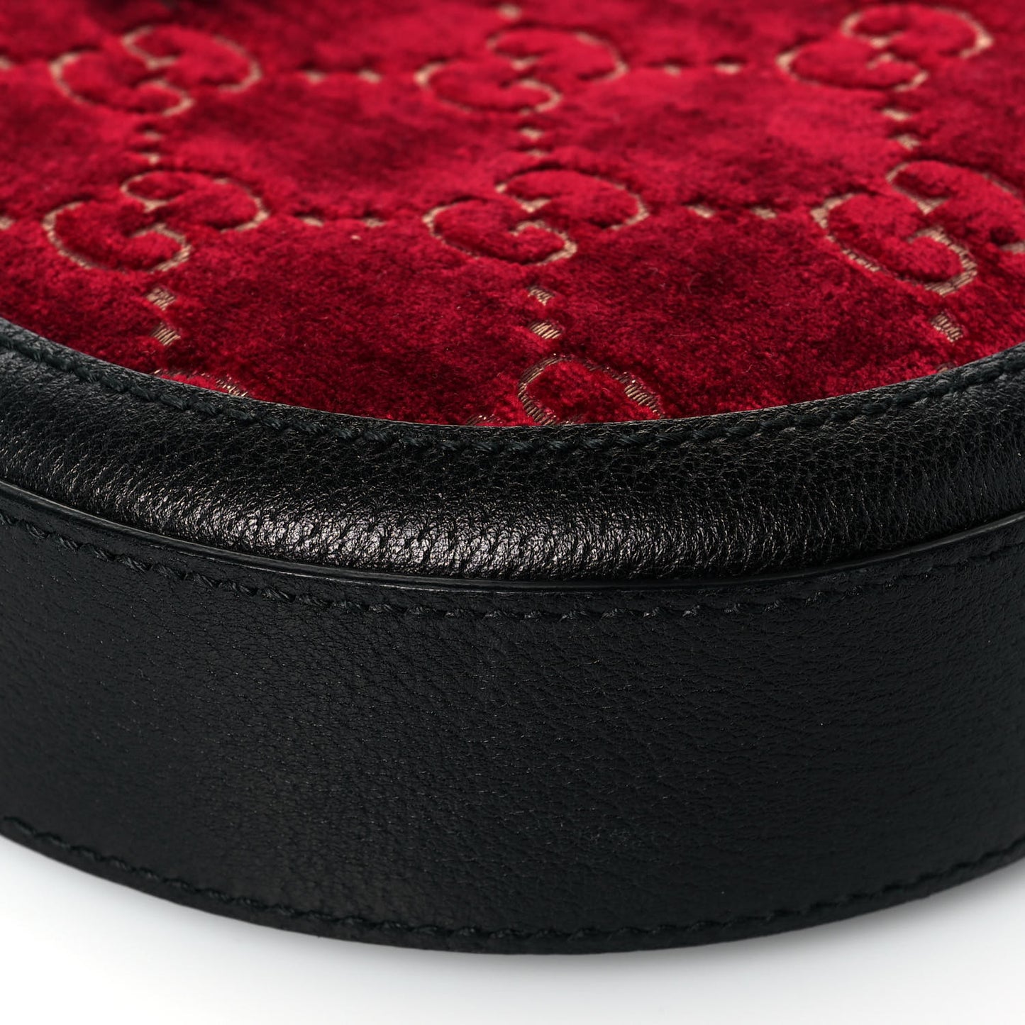 Velvet GG Monogram Textured Calfskin Round Shoulder Bag Red Cipria Black