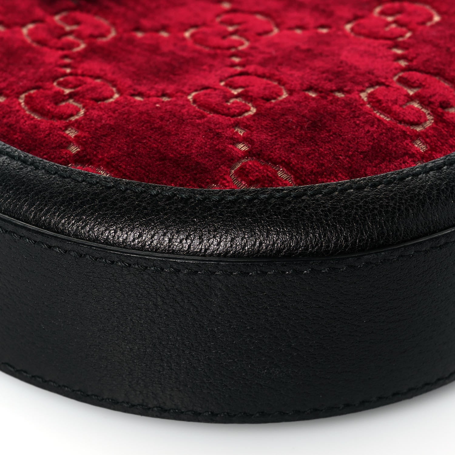 Gucci Velvet GG Monogram Textured Calfskin Round Shoulder Bag Red Cipria Black 9 of 13