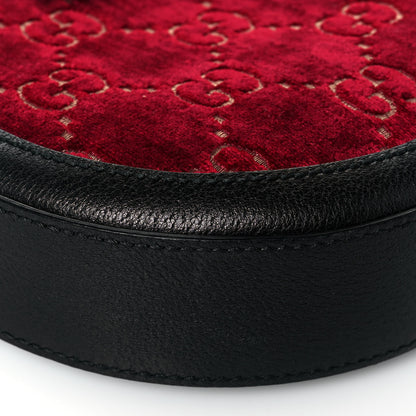 Gucci Velvet GG Monogram Textured Calfskin Round Shoulder Bag Red Cipria Black 9 of 13
