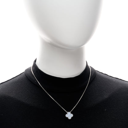 Van Cleef & Arpels 18K White Gold Chalcedony Vintage Alhambra Pendant Necklace 2 of 6