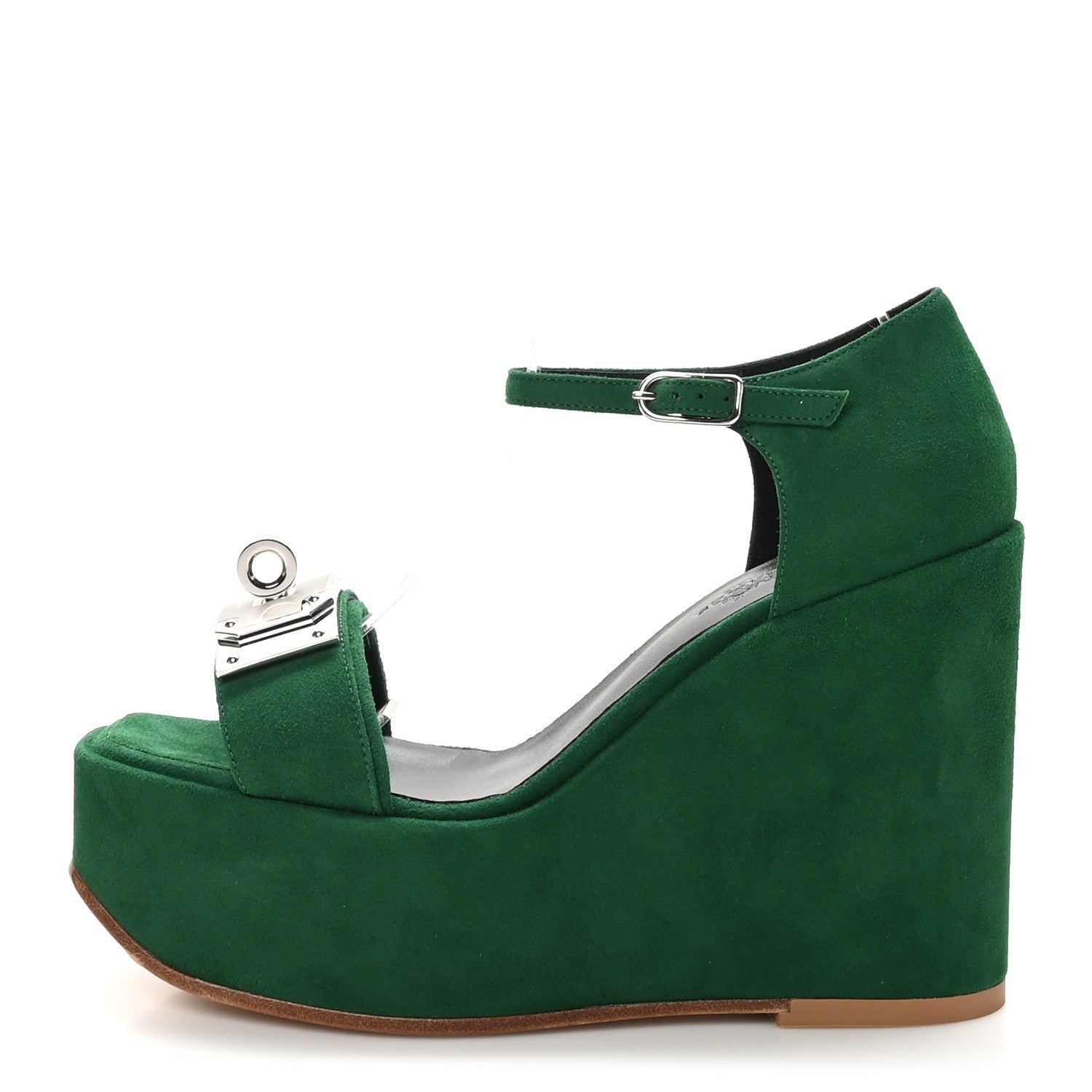Hermes Suede Goatskin Hilda 80 Sandals 37.5 Vert Electrique 1 of 9