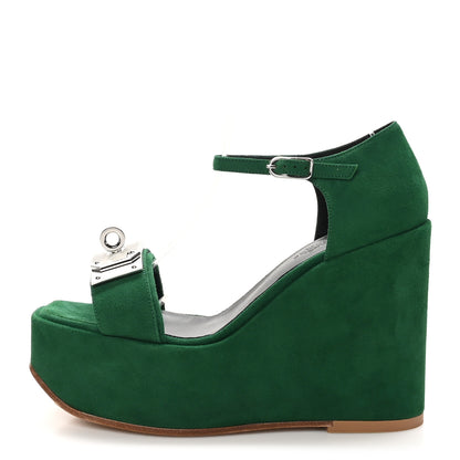 Hermes Suede Goatskin Hilda 80 Sandals 37.5 Vert Electrique 1 of 9