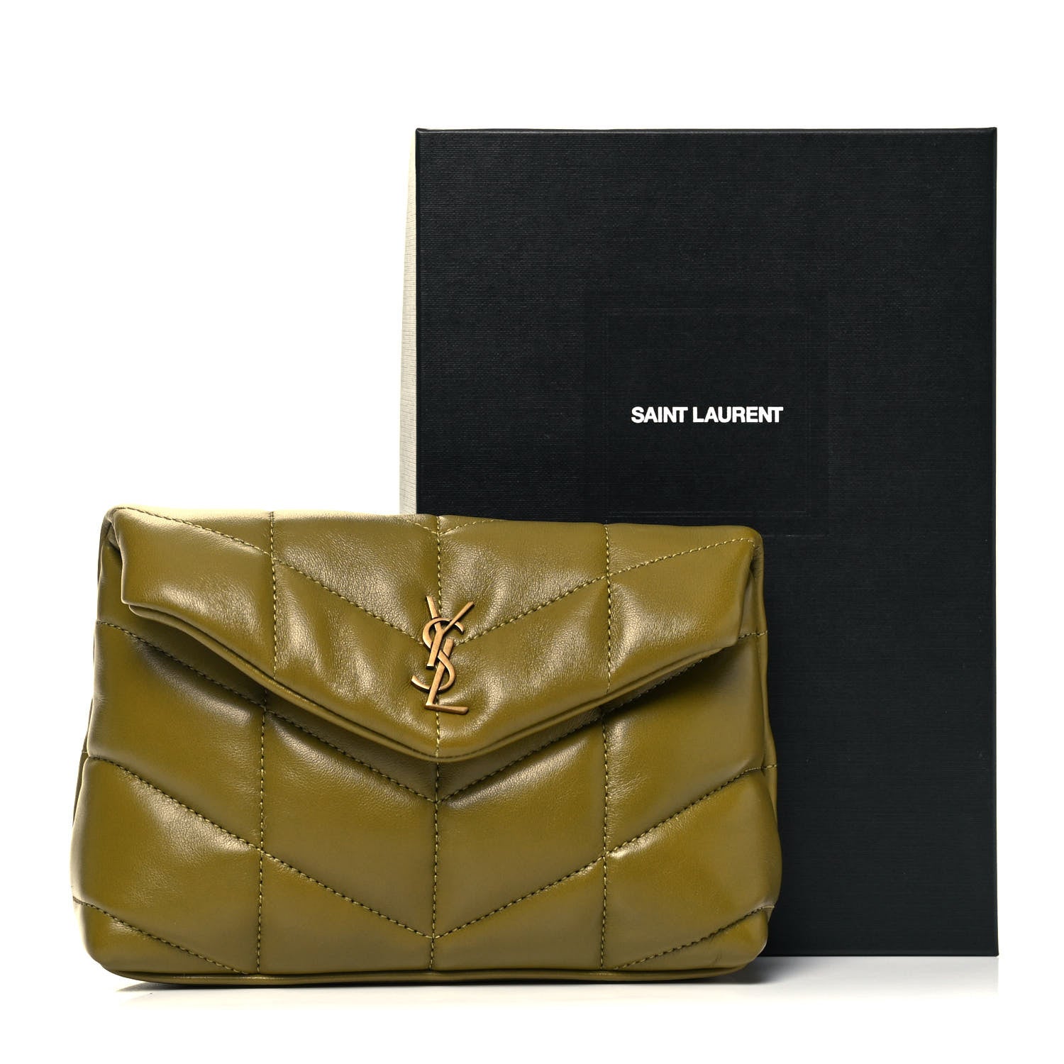Saint Laurent Lambskin Monogram Loulou Puffer Pouch Clutch Olive 10 of 10