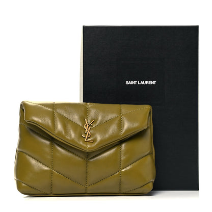 Saint Laurent Lambskin Monogram Loulou Puffer Pouch Clutch Olive 10 of 10