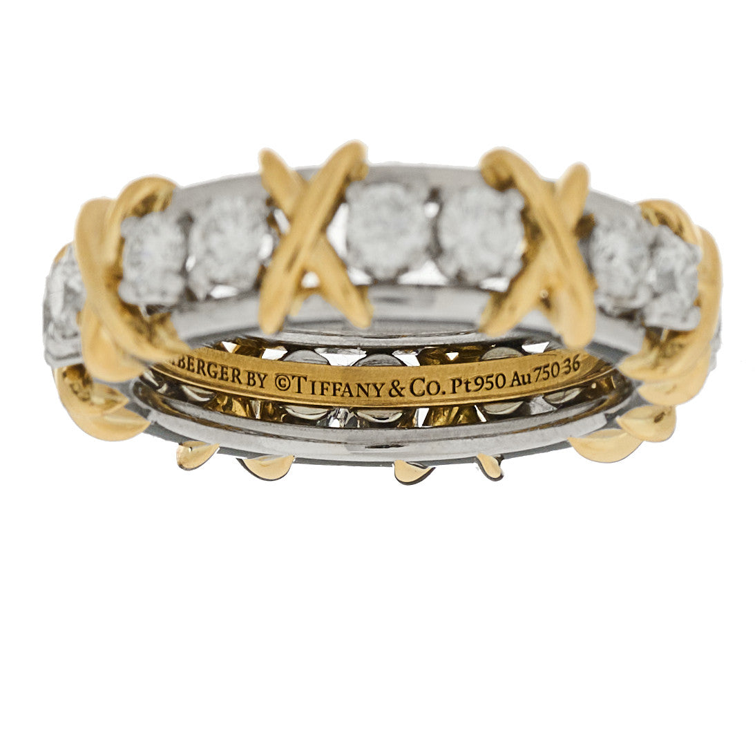 Tiffany Platinum 18K Yellow Gold Diamond Schlumberger Sixteen Stone Ring 52 6 5 of 6