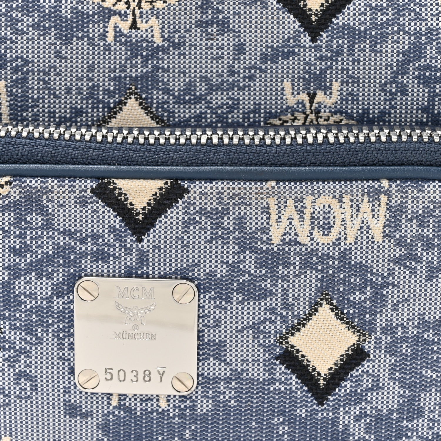 MCM Vintage Jacquard Monogram Small Aren Crossbody Blue 7 of 11