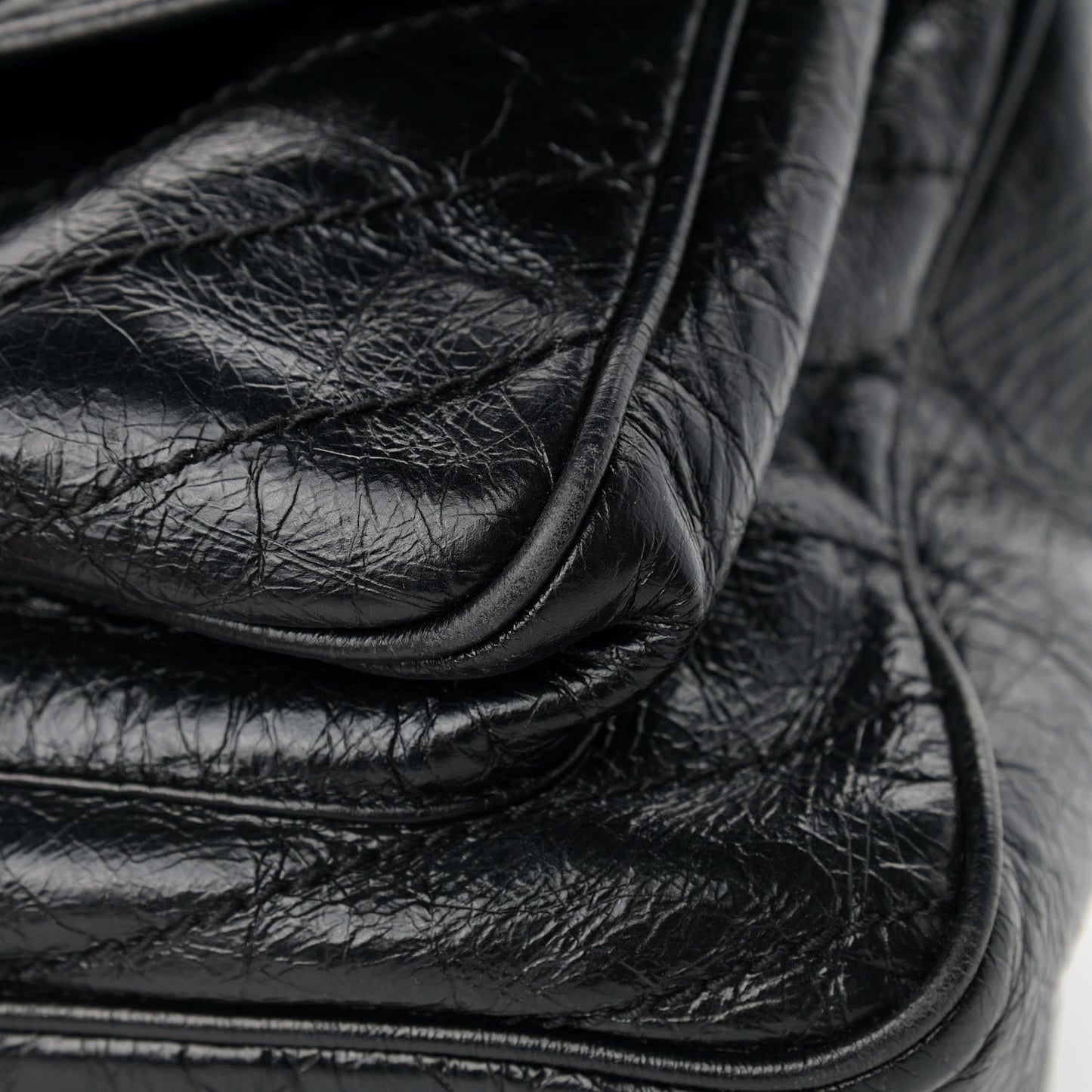 Crinkled Calfskin Matelasse Monogram Large Niki Chain Satchel Black