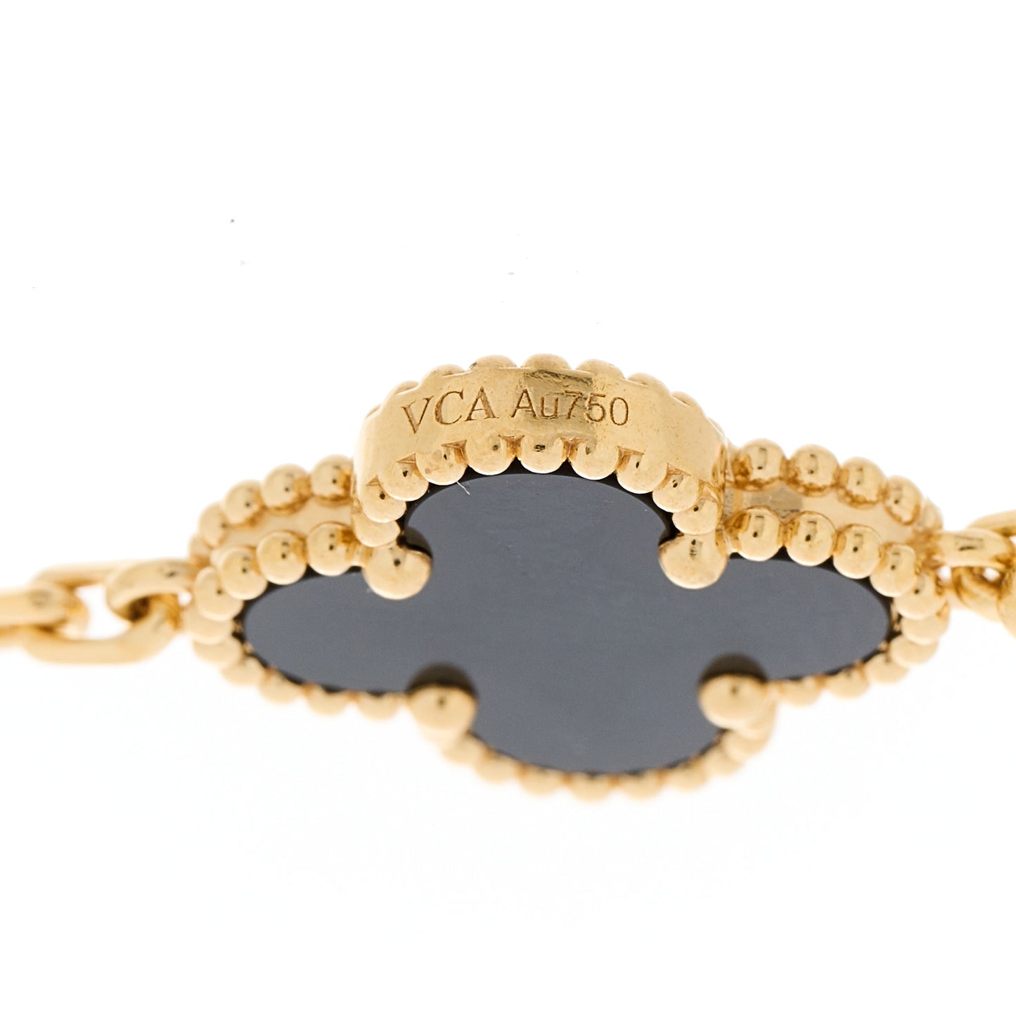18K Yellow Gold Black Onyx 5 Motifs Vintage Alhambra Bracelet
