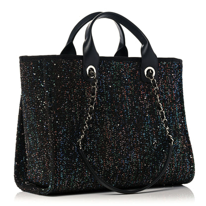 Chanel Calfskin Sequin Small Deauville Tote Black 2 of 9