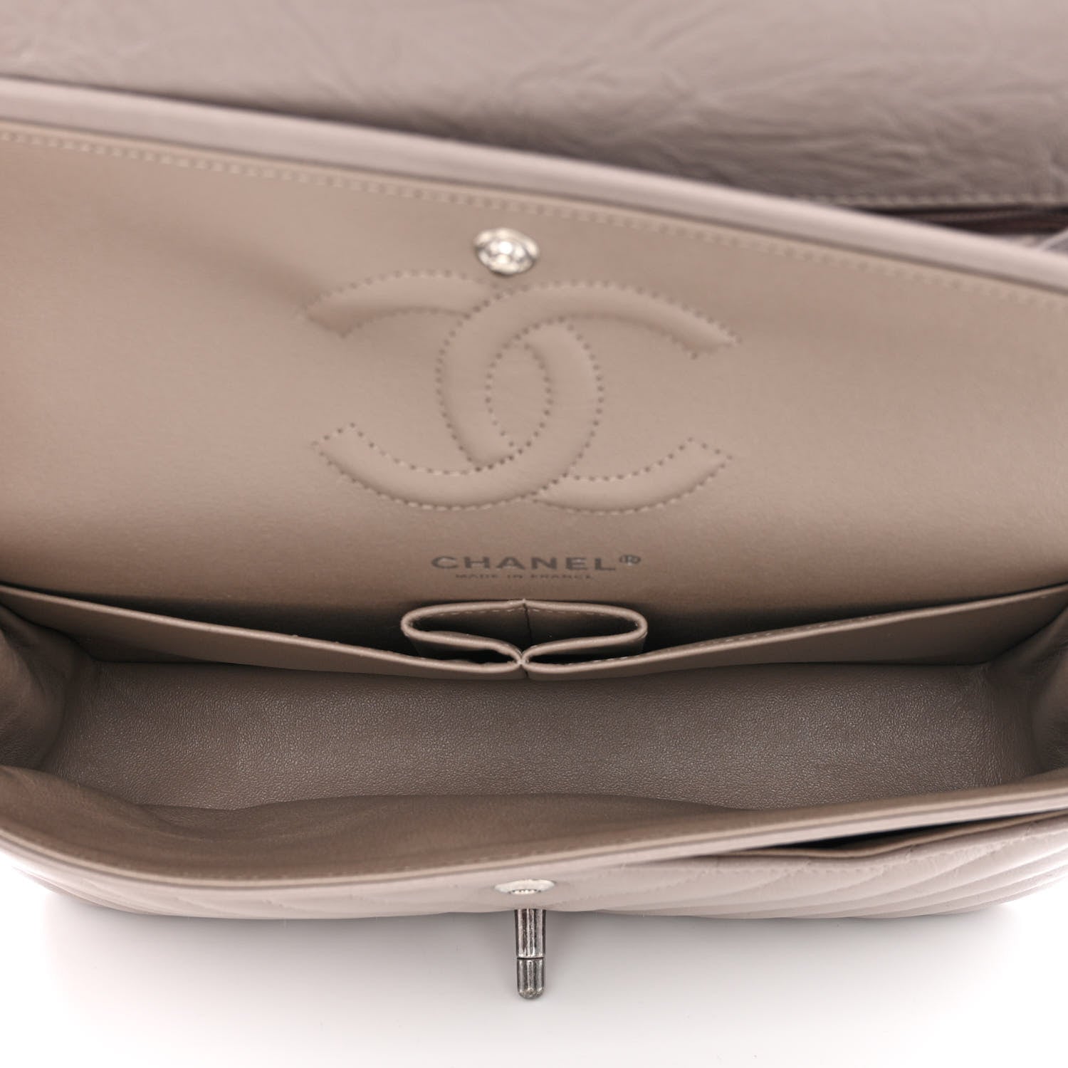 Chanel Iridescent Calfskin Chevron Quilted Medium Double Flap Grey 6 of 11