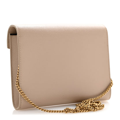 Saint Laurent Grain De Poudre Monogram Cassandra Chain Wallet  Dark Beige 3 of 12