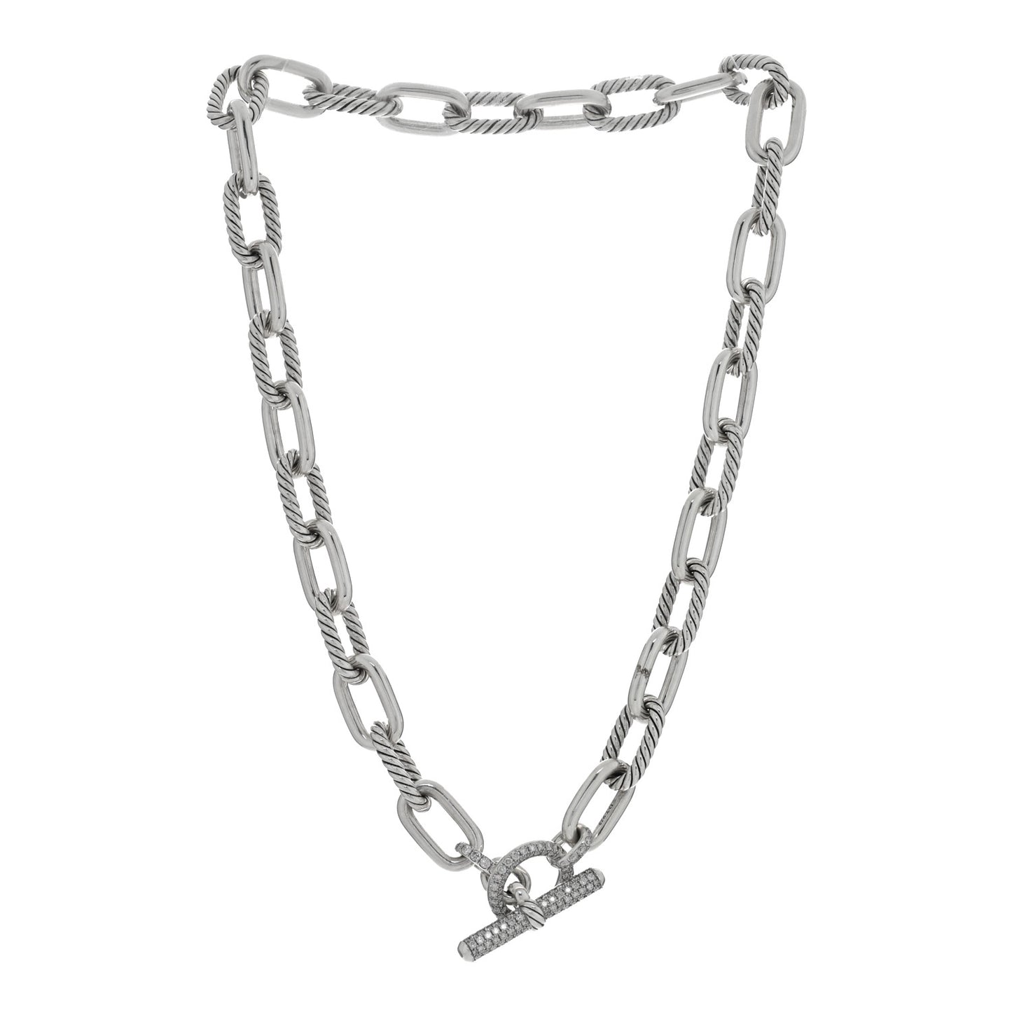 Sterling Silver Diamond 11mm Madison Toggle Chain Necklace