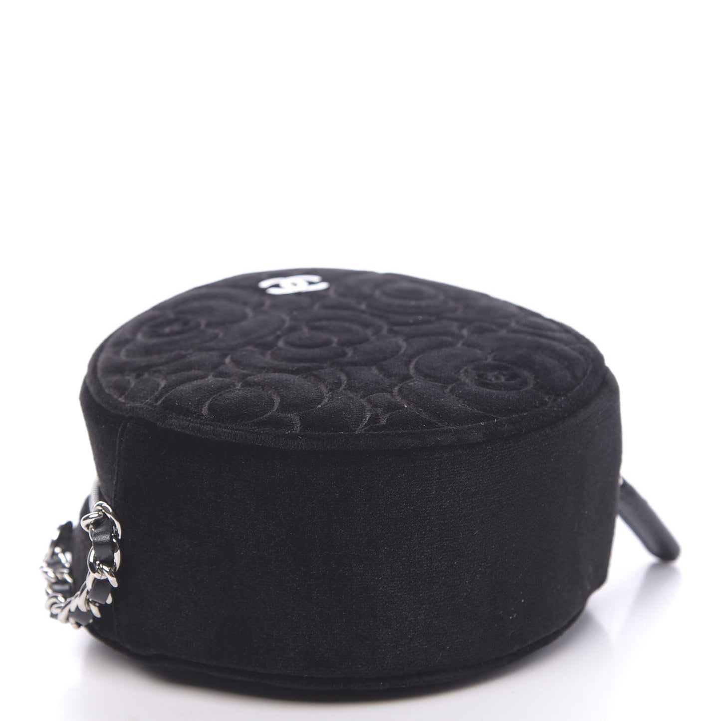 Velvet Camellia Round Clutch With Chain Black