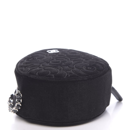 Chanel Velvet Camellia Round Clutch With Chain Black 4 of 11