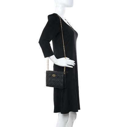 Christian Dior Calfskin Cannage Caro Zipped Pouch With Chain Black 2 of 10