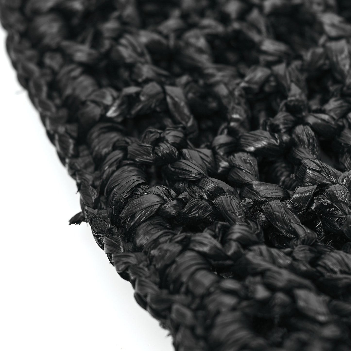 Yarn Raffia Effect Crochet Logo Embroidered Tote Bag Black