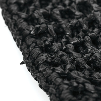 Prada Yarn Raffia Effect Crochet Logo Embroidered Tote Bag Black 10 of 12