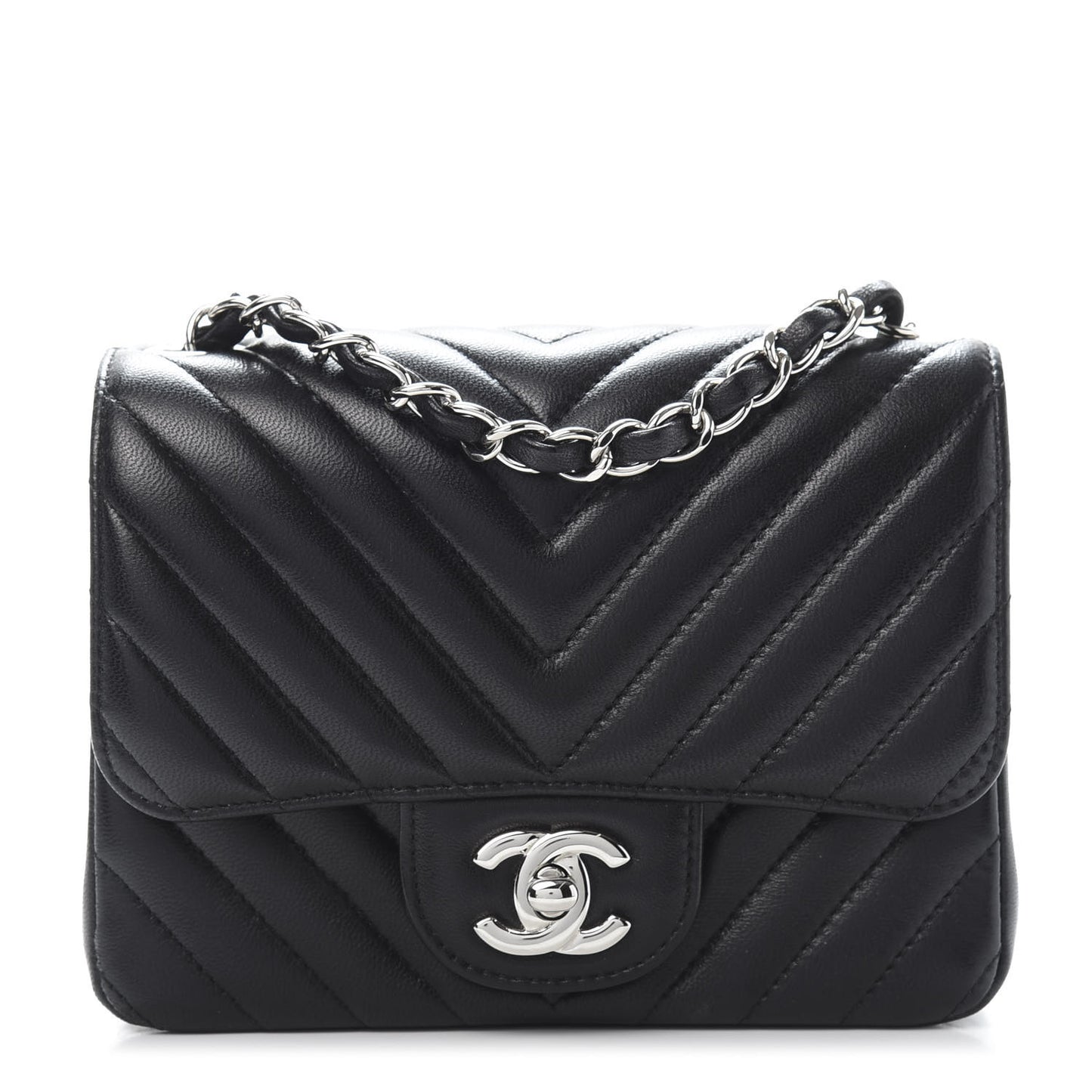 Lambskin Chevron Quilted Mini Square Flap Black