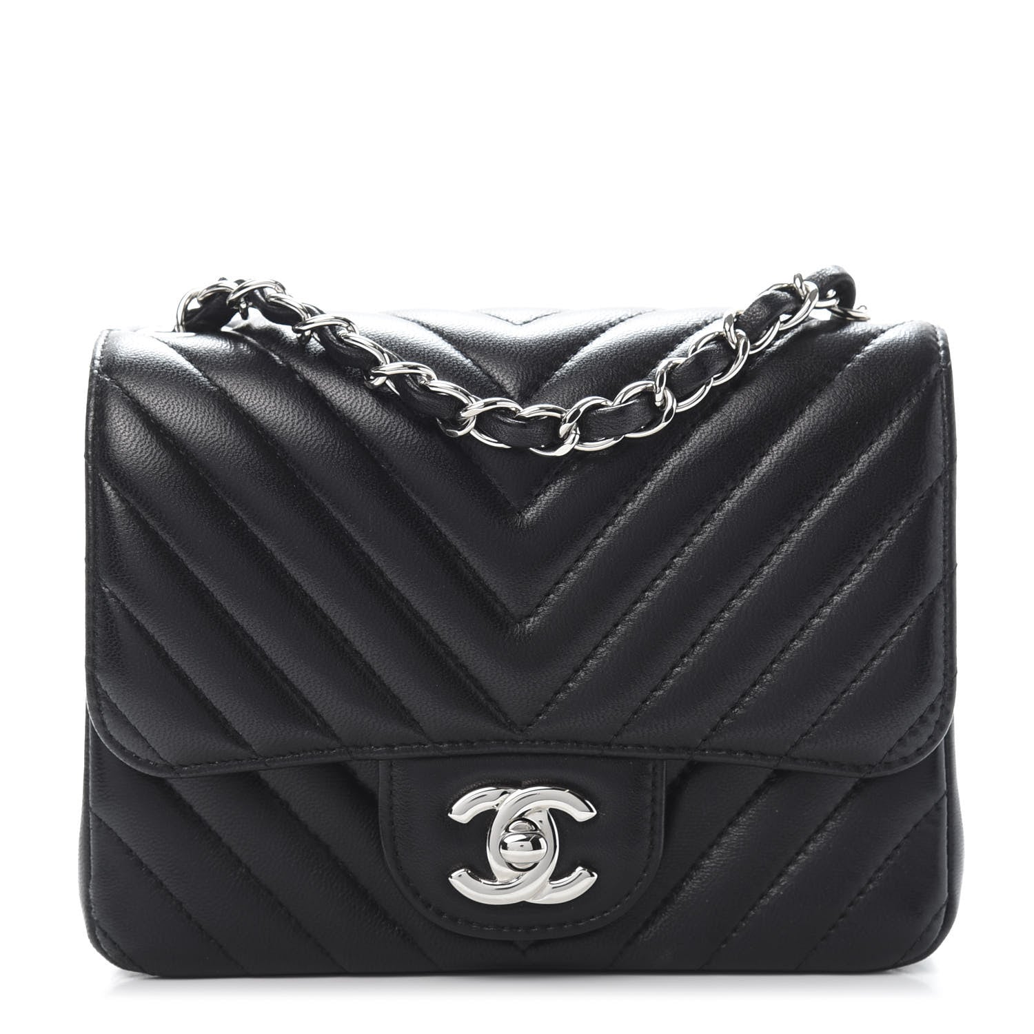 Chanel Lambskin Chevron Quilted Mini Square Flap Black 1 of 11