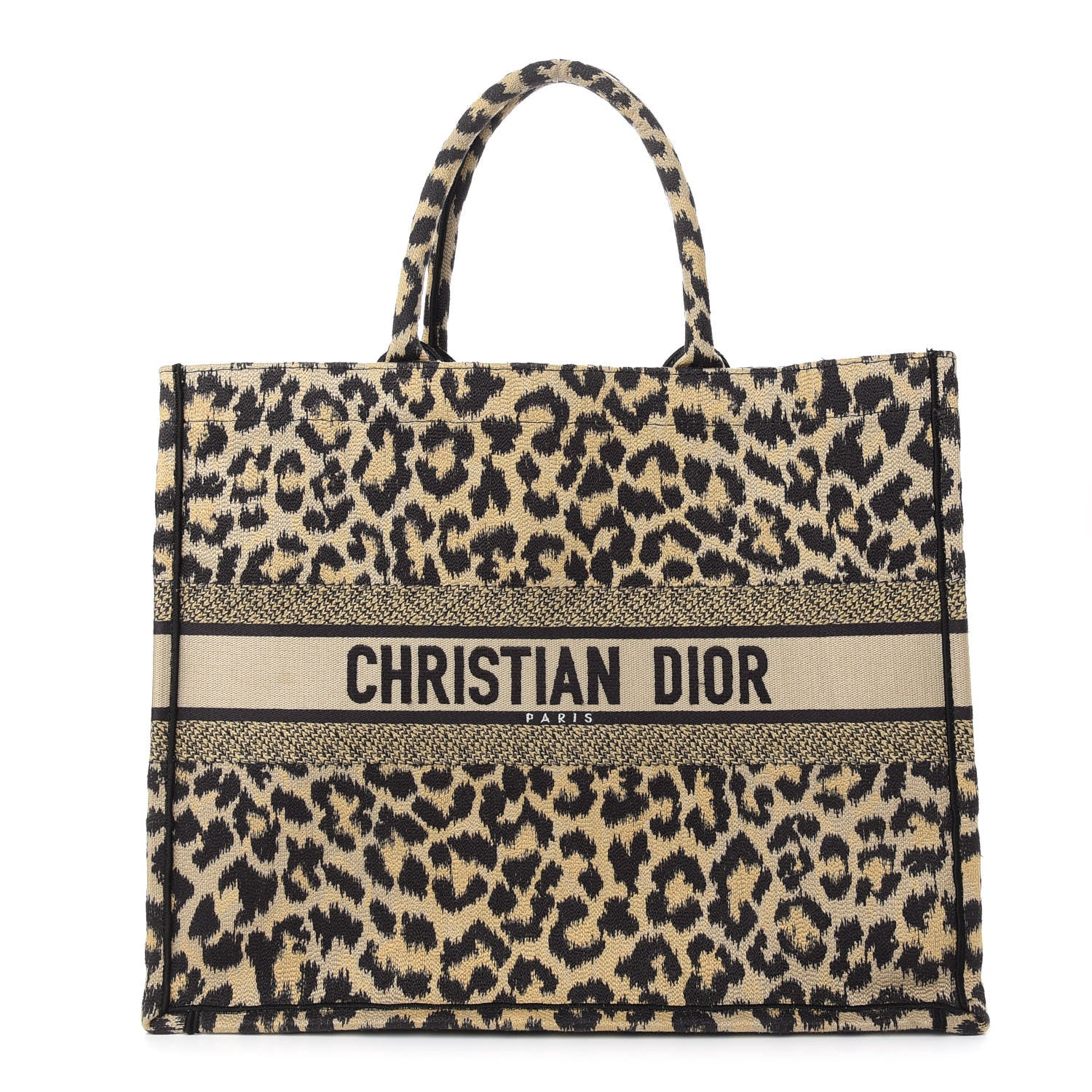 Christian Dior Canvas Mizza Embroidered Large Leopard Book Tote Beige 1 of 9