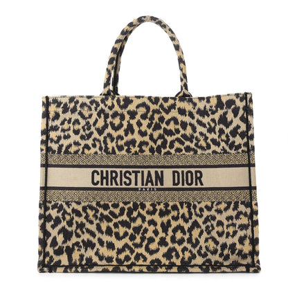 Christian Dior Canvas Mizza Embroidered Large Leopard Book Tote Beige 1 of 9