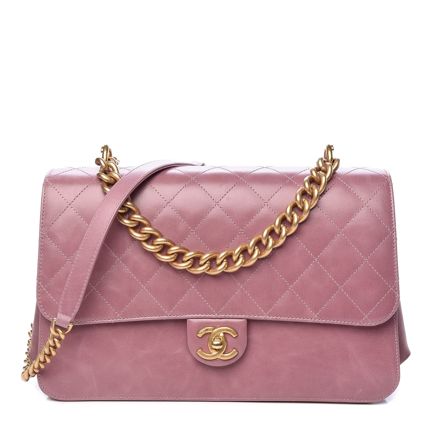 Calfskin Quilted Straight Lined Flap Purple