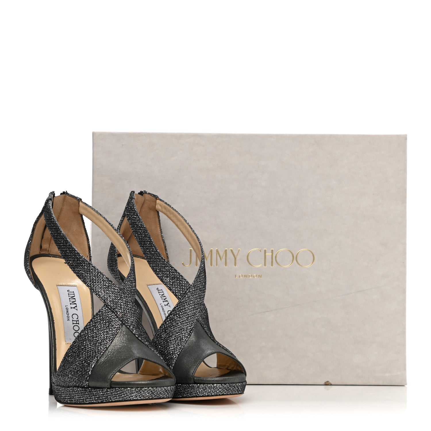 Jimmy Choo Glitter Crisscross Sandals 35.5 Silver 10 of 10