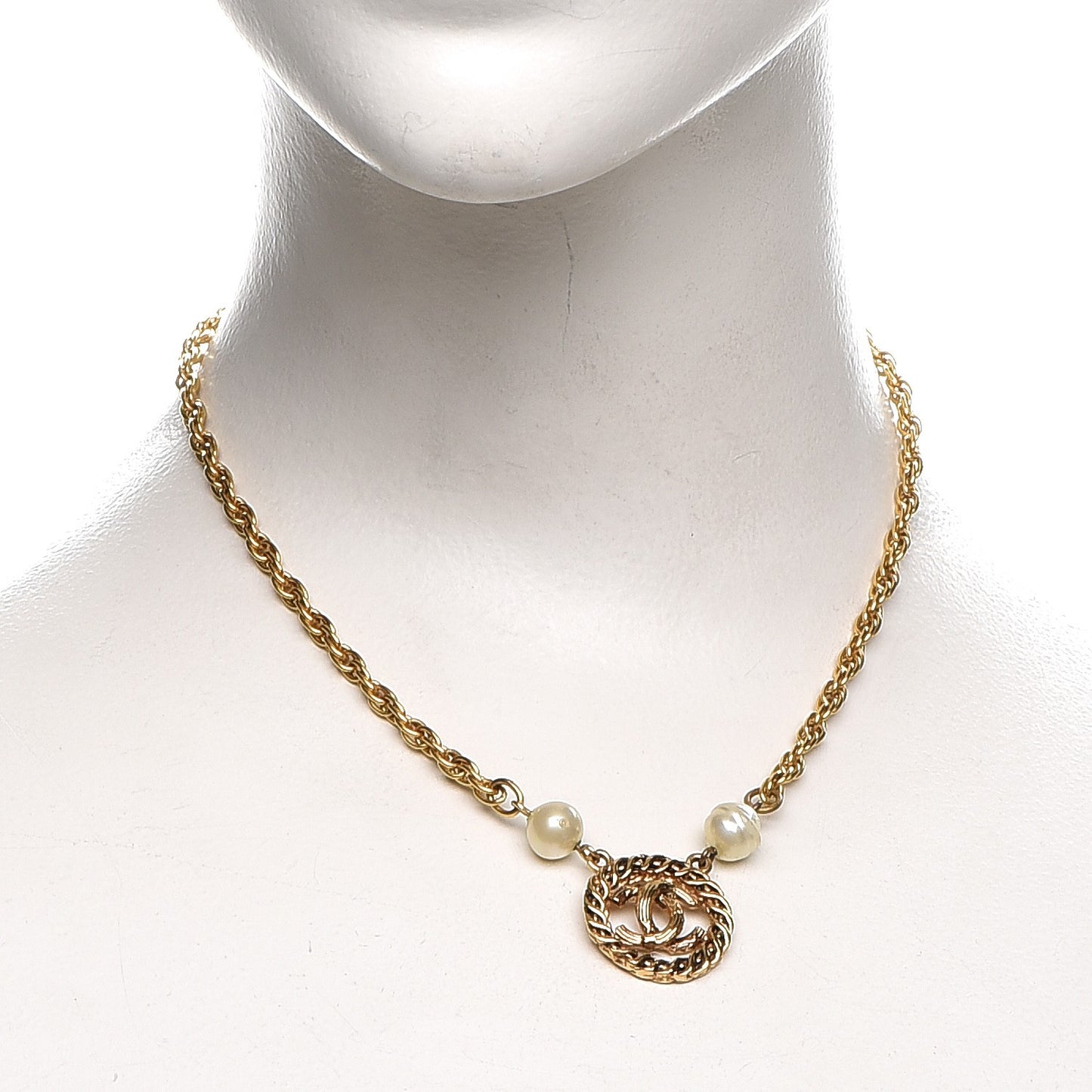 Pearl CC Pendant Necklace Gold