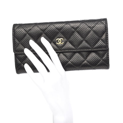 Chanel Perforated Lambskin Quilted Large Gusset Flap Wallet Black 2 of 14