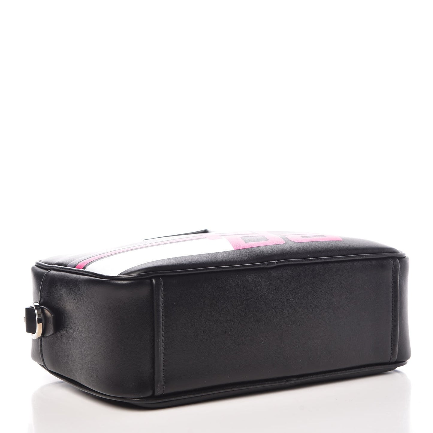 City Calfskin Racing Logo Camera Bag Black Fuxia
