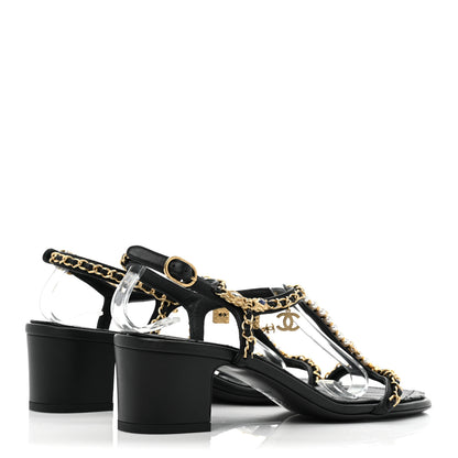 Chanel Lambskin Pearl Chain CC Thong Sandals 37 Black 4 of 8