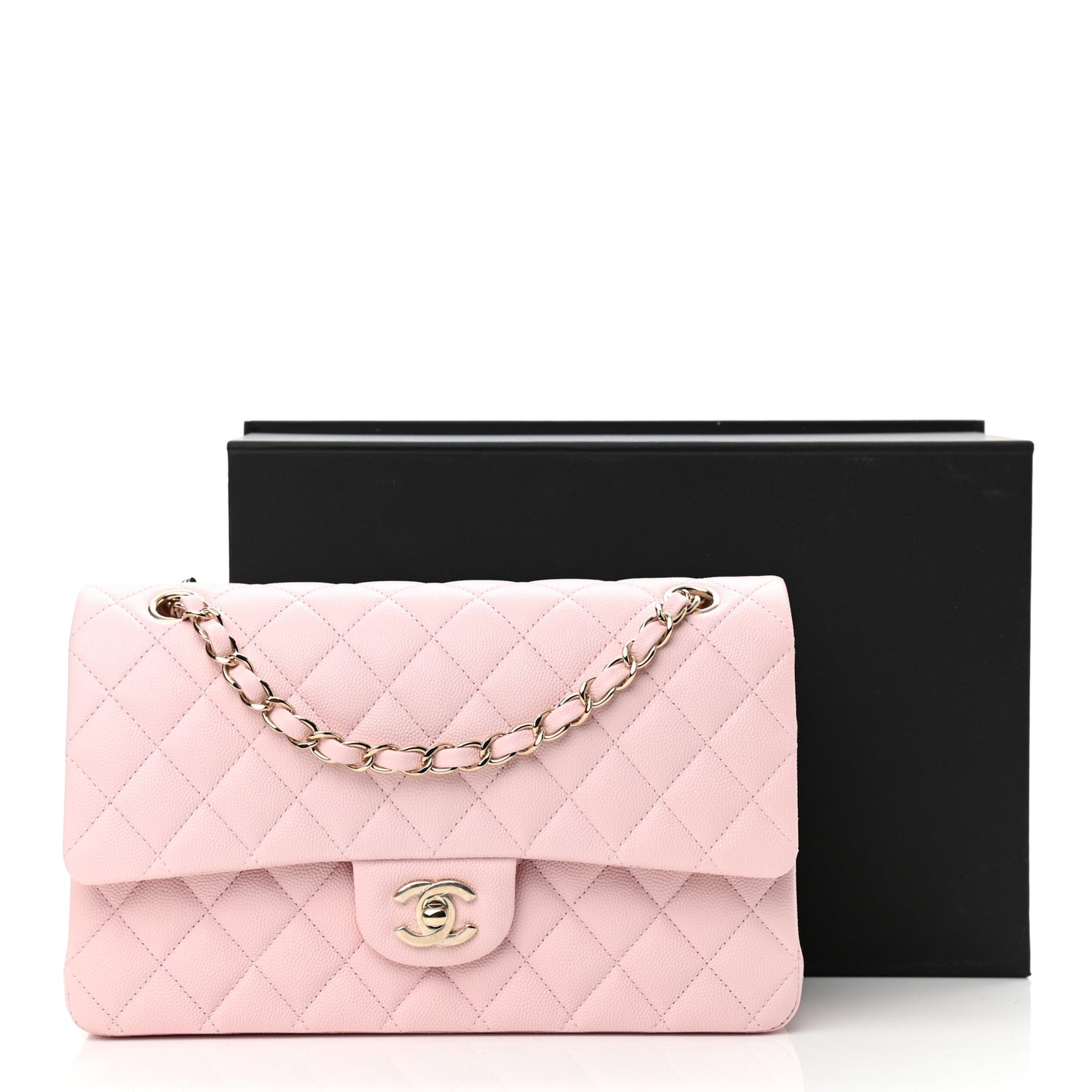 Caviar Quilted Medium Double Flap Light Pink