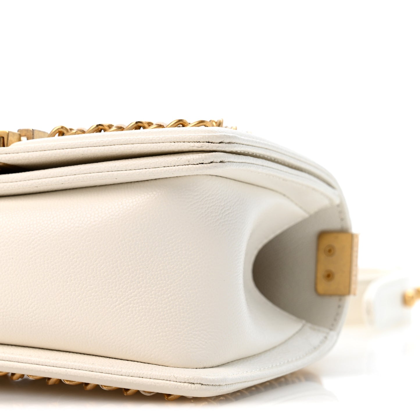 Caviar Quilted Small Chain Around Boy Flap White