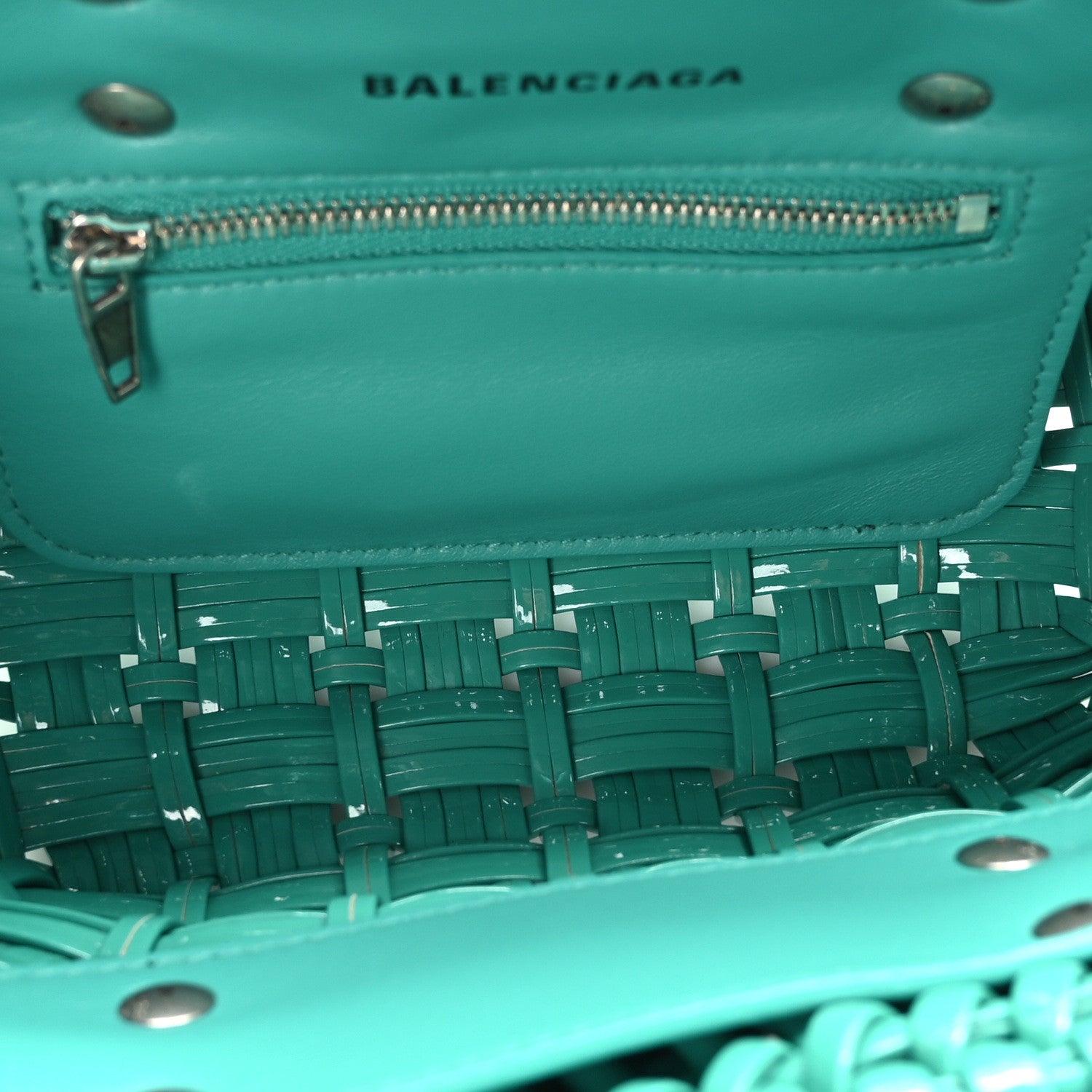 Balenciaga Faux Calfskin Braided Varnished XXS Bistro Basket Green 5 of 9