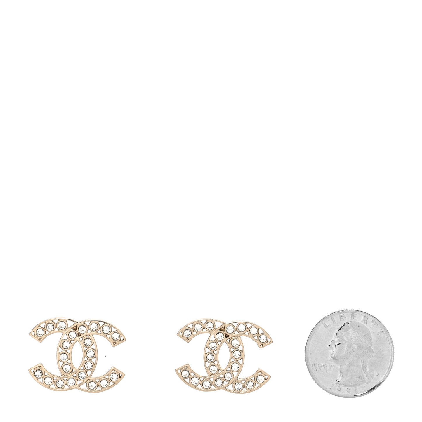 Metal Crystal Large CC Earrings Light Gold