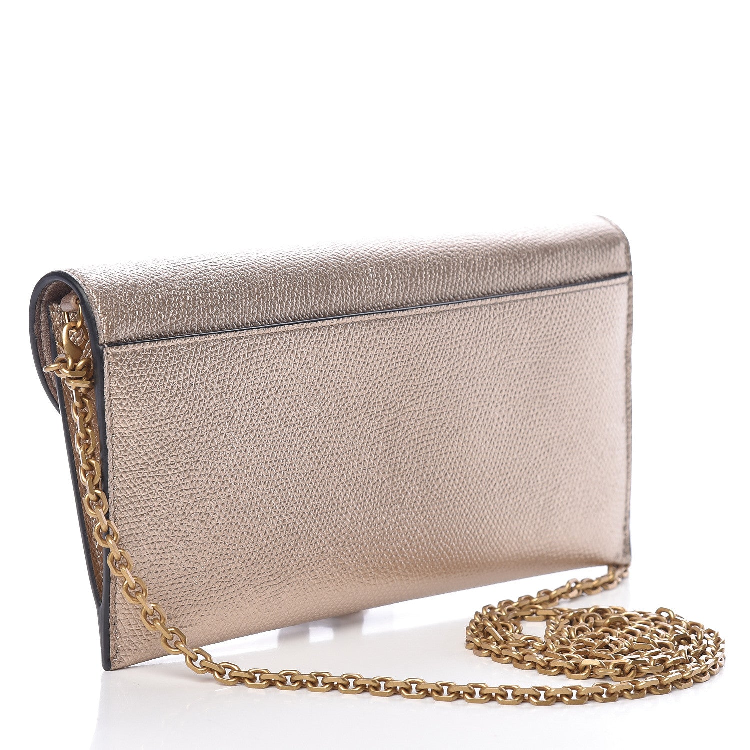 Christian Dior Metallic Calfskin Saddle Chain Wallet Gold 3 of 14