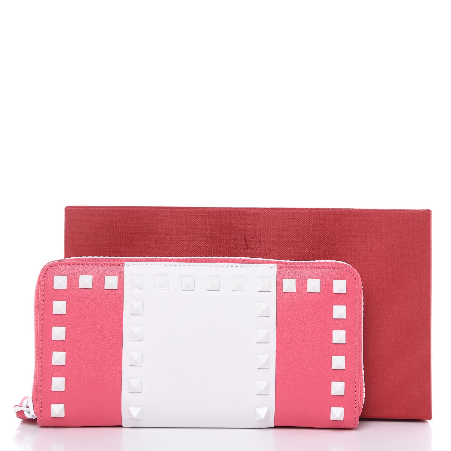 Valentino Garavani Vitello Colorblock Free Rockstud Zip Around Wallet Shadow Pink White 8 of 8