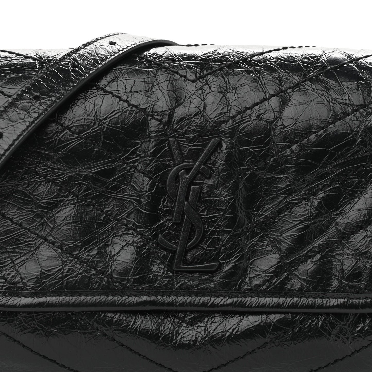 Crinkled Calfskin Matelasse Monogram Niki Body Bag Black
